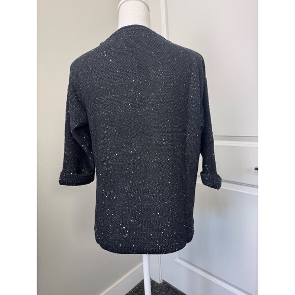 DKNY Jeans Womens XL Sequin V-Neck Sweater Black Light Soft Comfortable - Picture 4 of 14